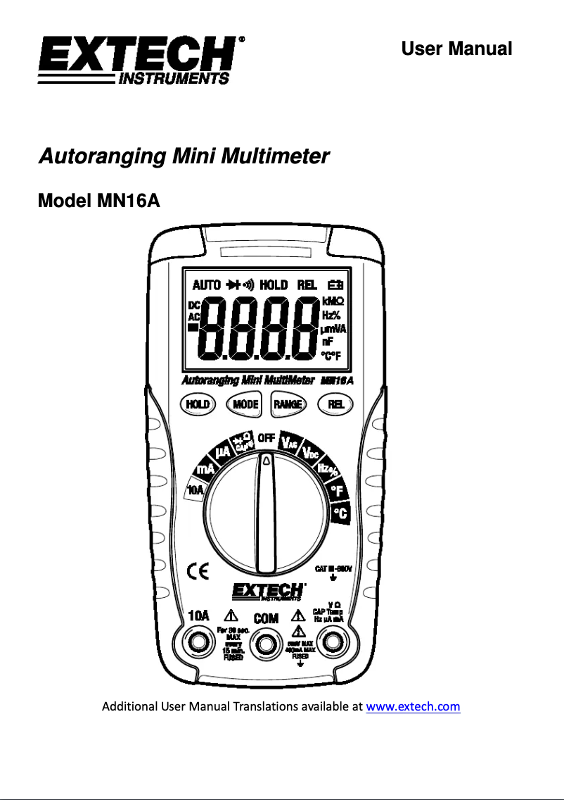Page n°1 - Manuel utilisateur Extech MN16A
