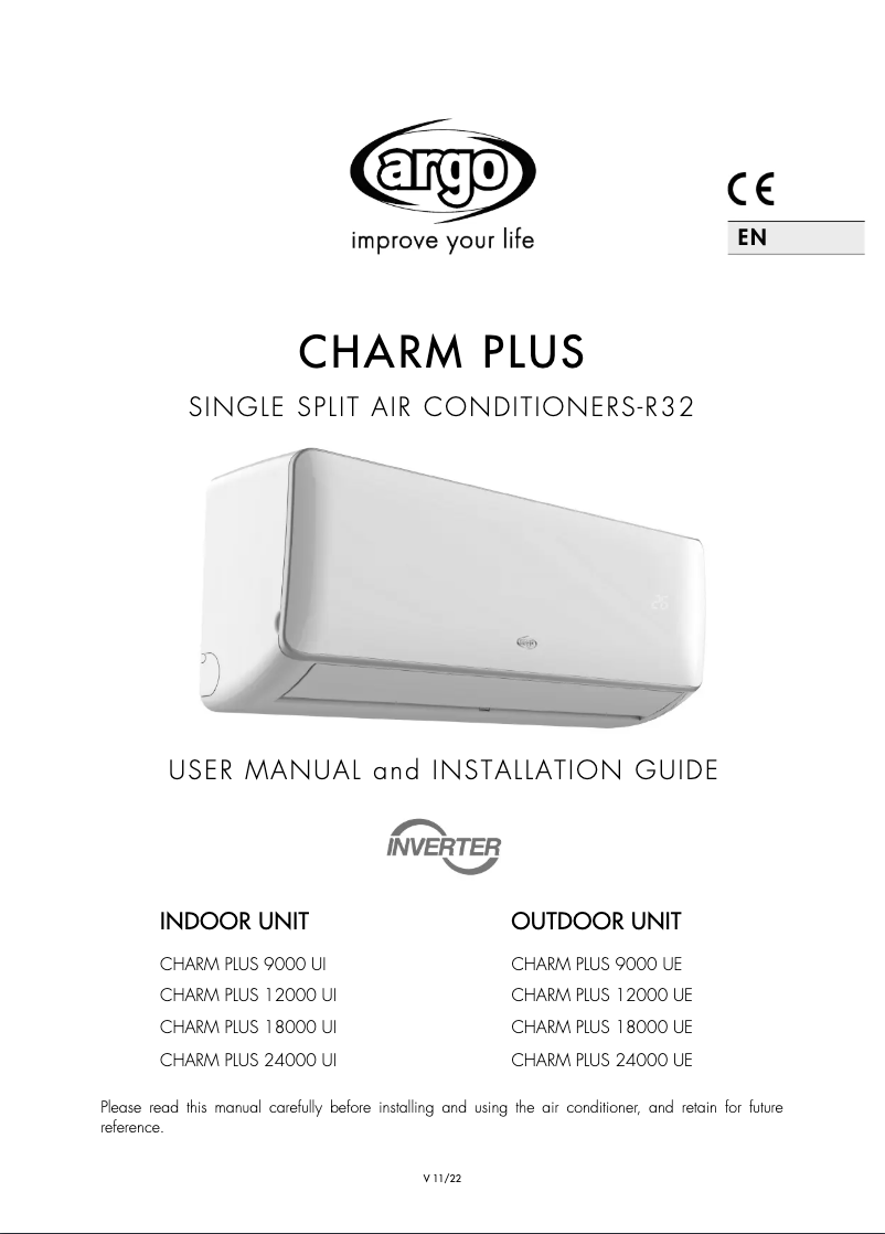 Page n°1 - Manuel utilisateur Argoclima CHARM PLUS 18000