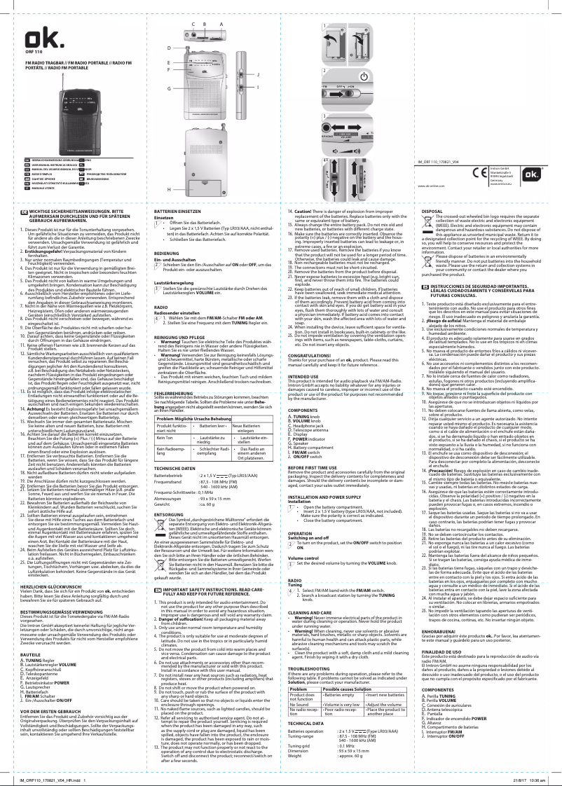 Image de la première page du manuel de l'appareil ORF 110