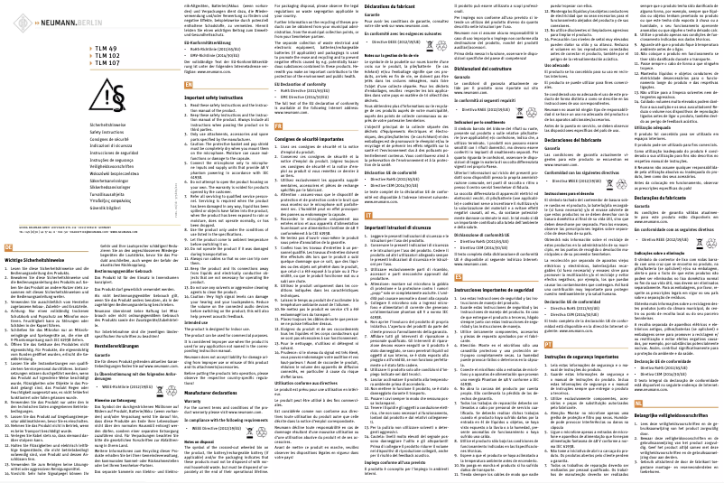 Page n°1 - Instructions de sécurité Neumann TLM 170 R