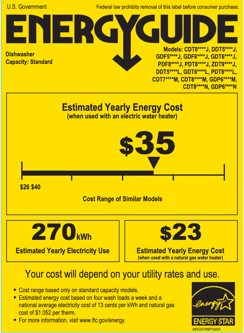 Page n°1 - Label énergétique GE CDT865SSJSS