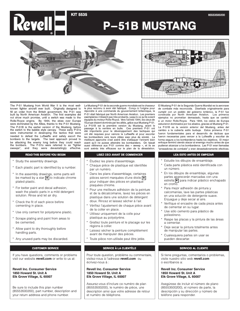 Page 1 de la notice Manuel utilisateur Revell P-51 B Mustang
