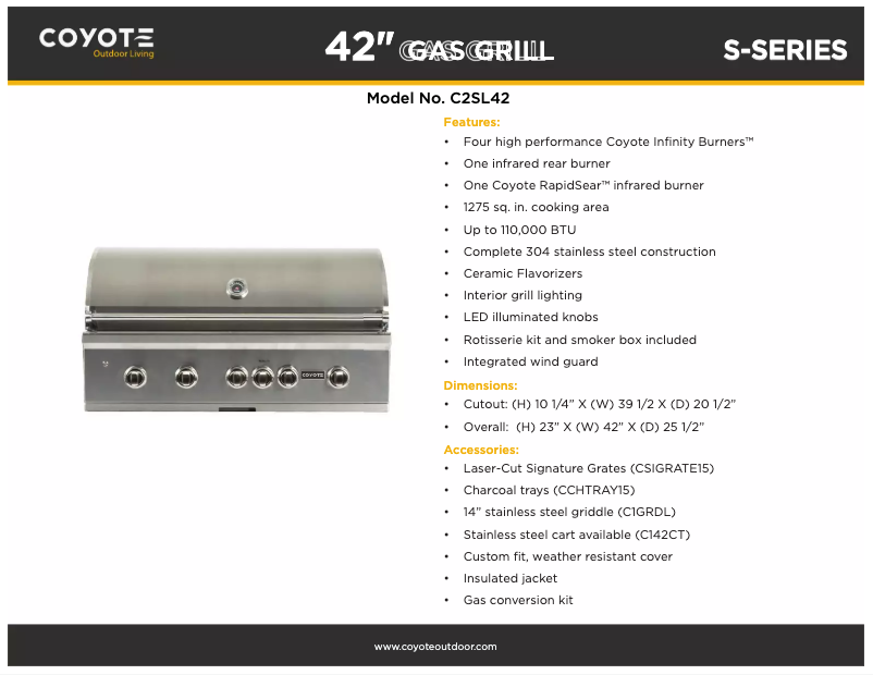 Page 1 de la notice Fiche technique Coyote C2SL42LP