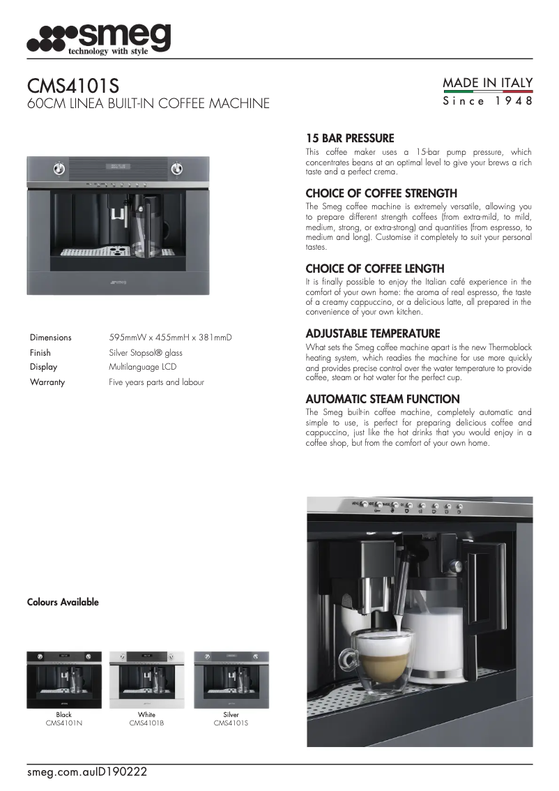 Page n°1 - Fiche technique Smeg CMS4101S