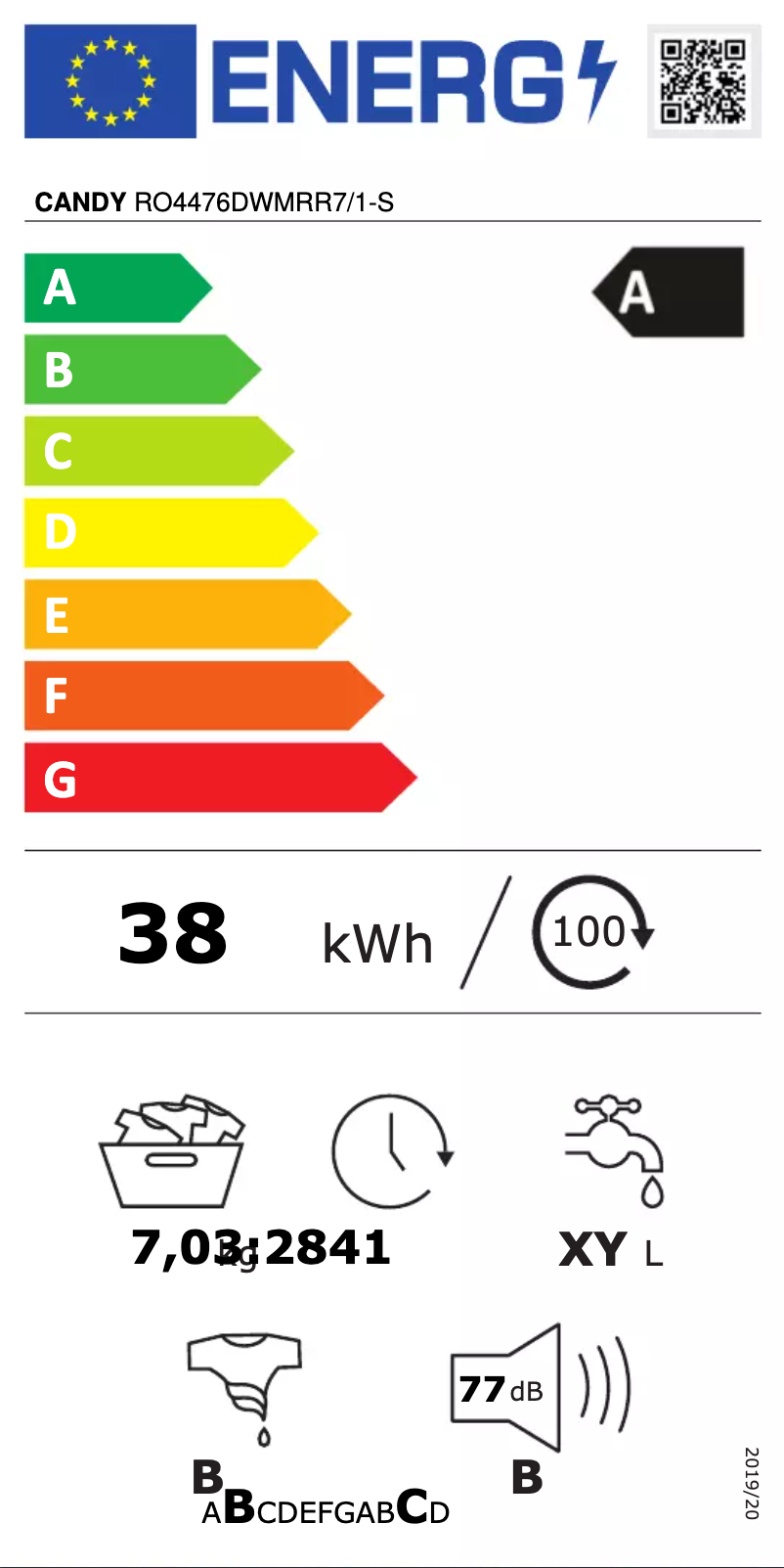 Page n°1 - Label énergétique Candy RO4476DWMRR7/1-S