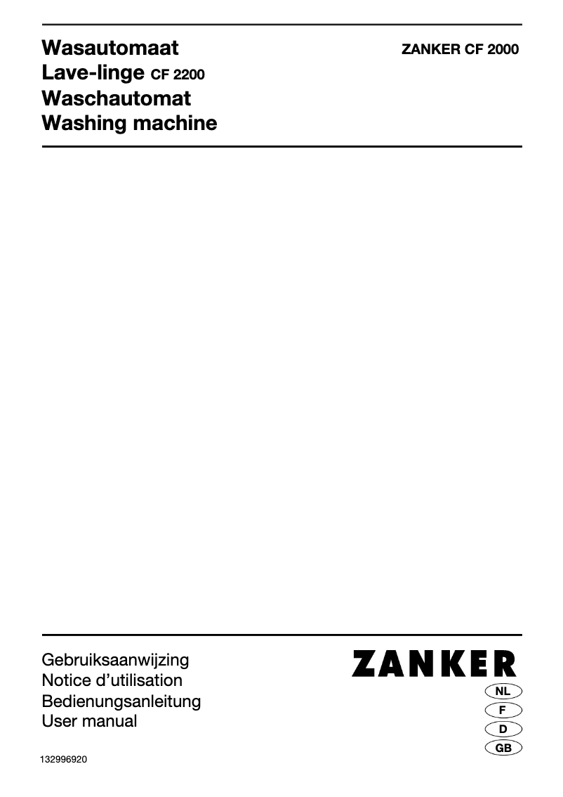 Page 1 de la notice Manuel utilisateur Zanker CF2000