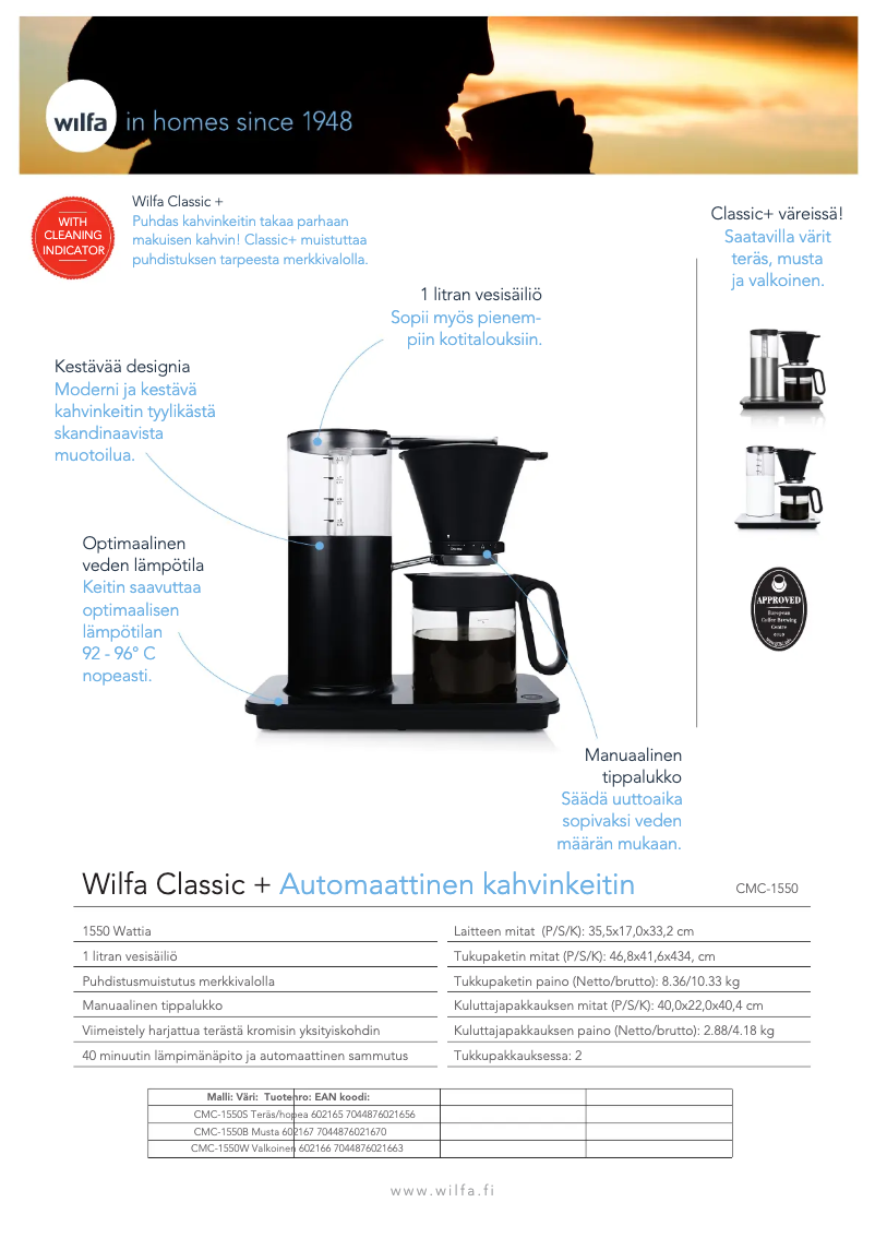Page 1 de la notice Fiche technique Wilfa Classic CMC-1550B