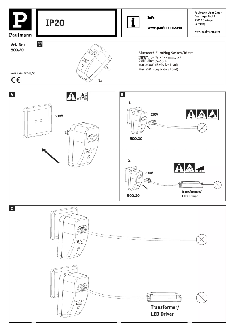 Page 1 de la notice Manuel utilisateur Paulmann 500.20