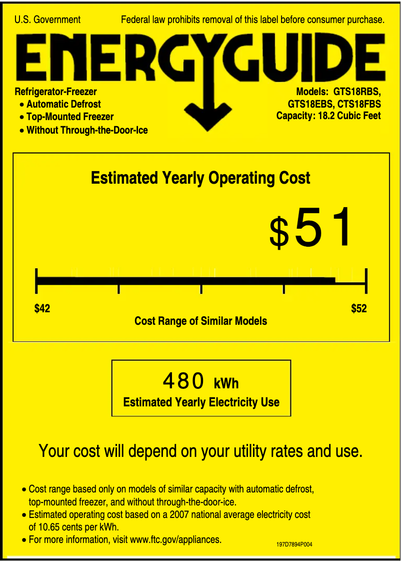 Page n°1 - Label énergétique GE GTS18EBSWW
