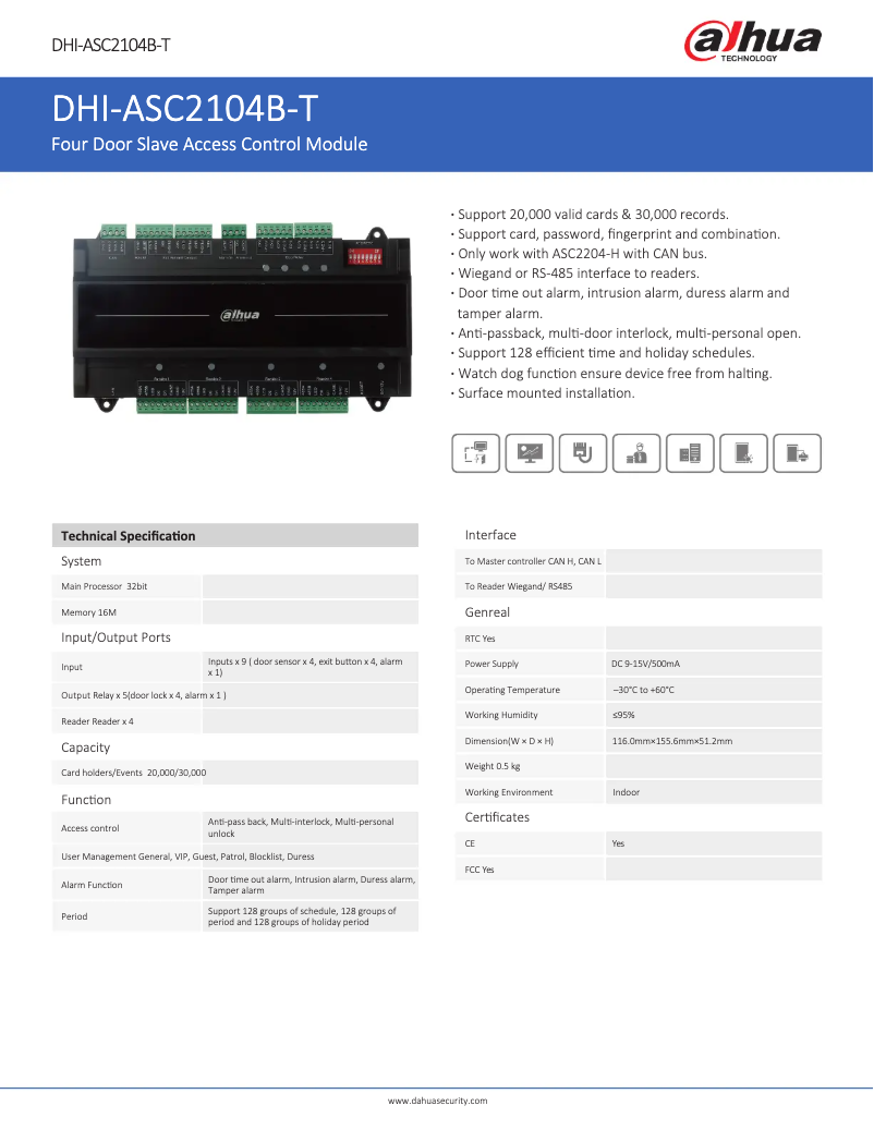 Page 1 de la notice Fiche technique Dahua Technology ASC2104B-T