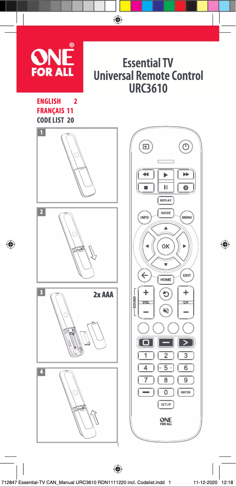 Page 1 de la notice Manuel utilisateur One for all URC 3610