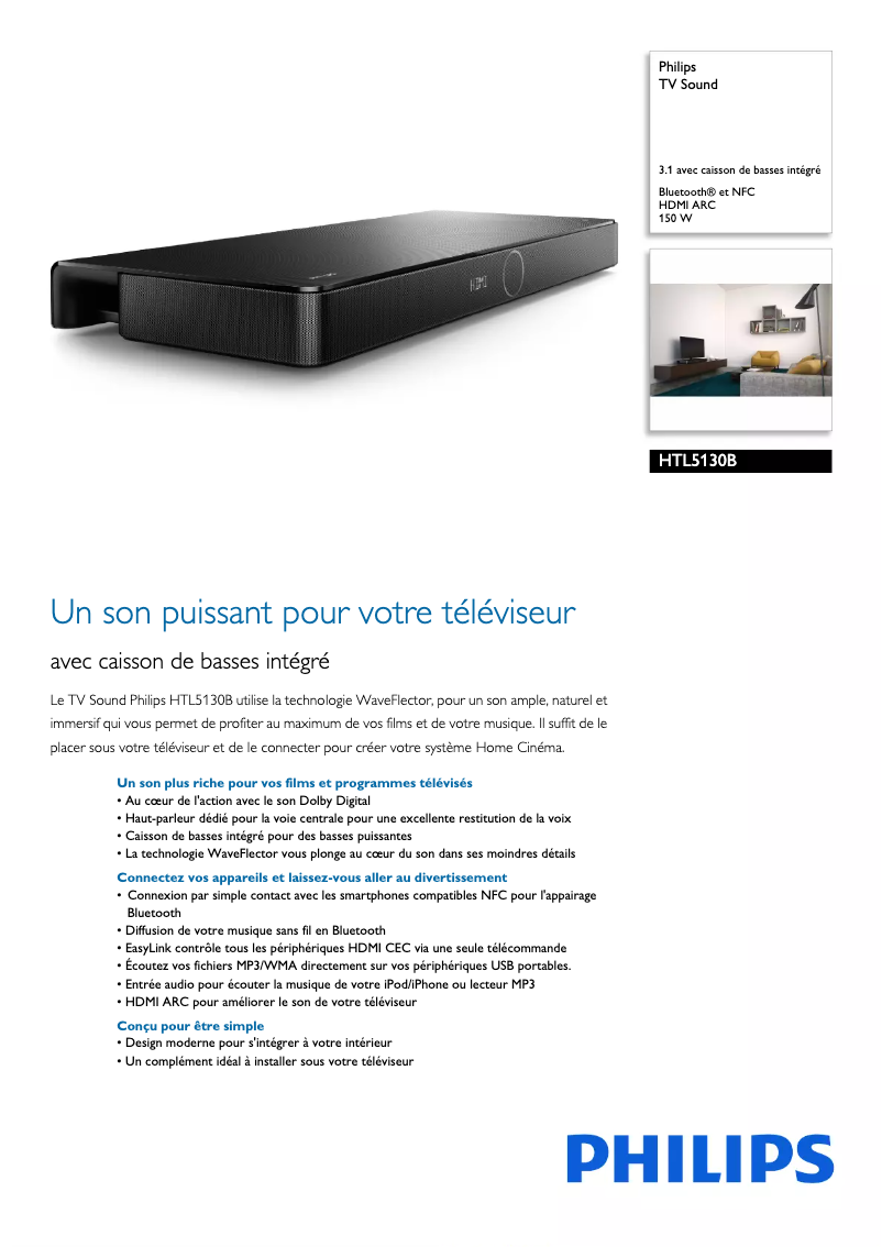 Page n°1 - Fiche technique Philips HTL5130B