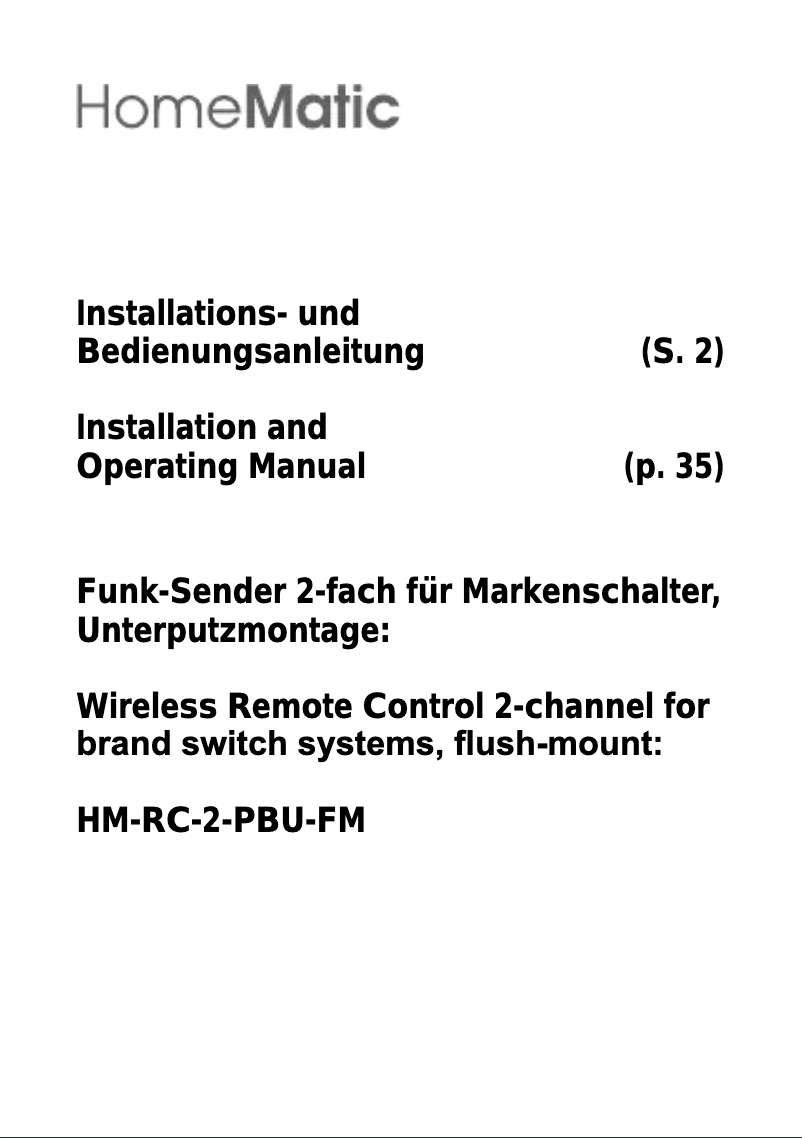 Page n°1 - Manuel utilisateur eQ-3 HM-RC-2-PBU-FM
