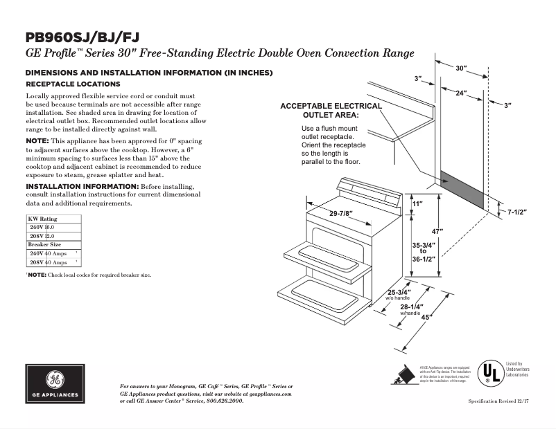 Page n°1 - Fiche technique GE PB960BJTS