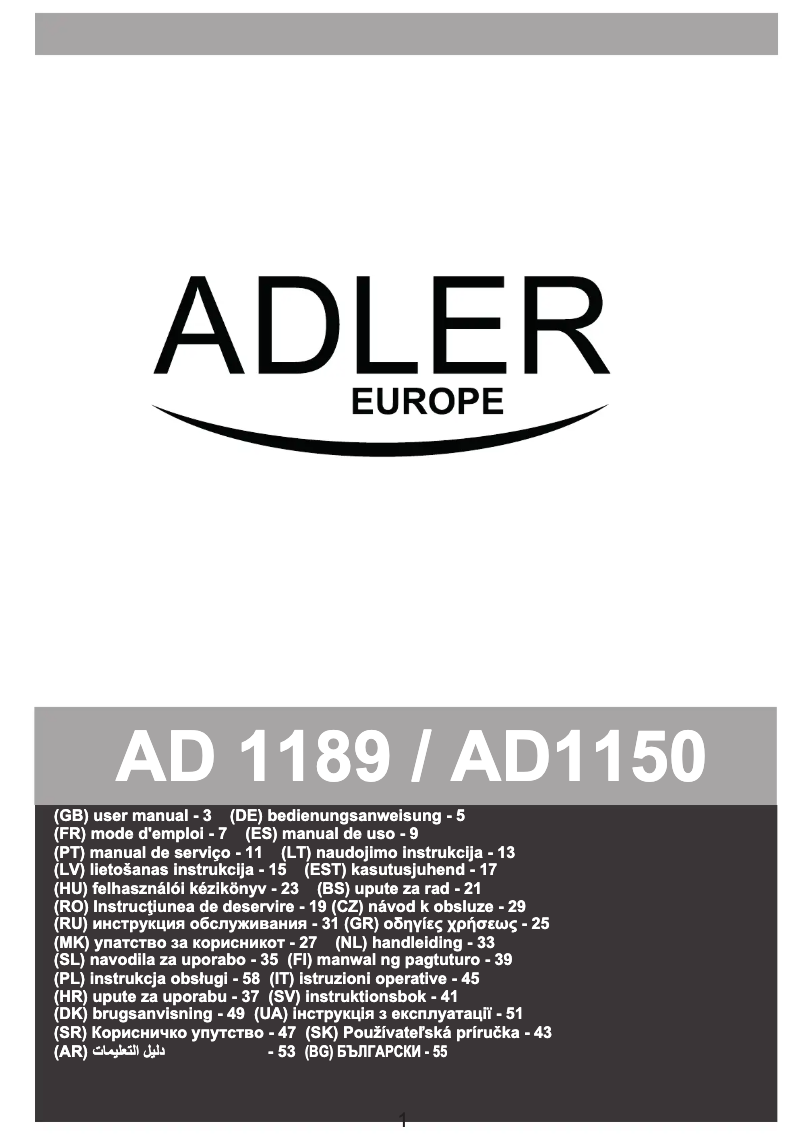Page n°1 - Manuel utilisateur Adler AD 1189