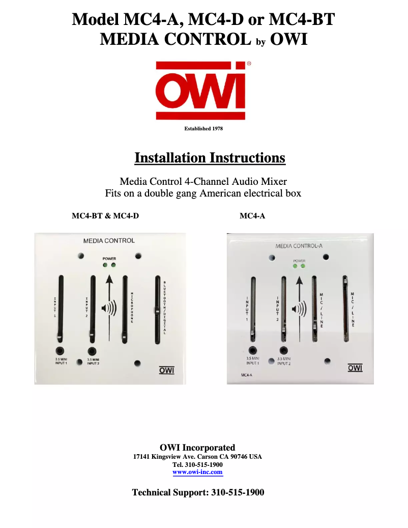 Page 1 de la notice Manuel utilisateur OWI MC4-A