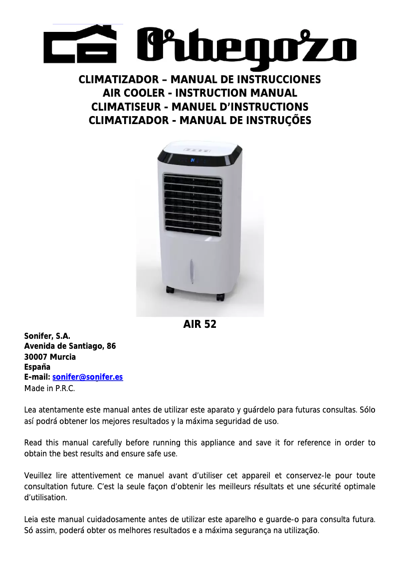 Page n°1 - Manuel utilisateur Orbegozo AIR 52