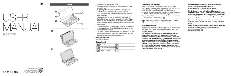 Image de la première page du manuel de l'appareil EJ-FT720
