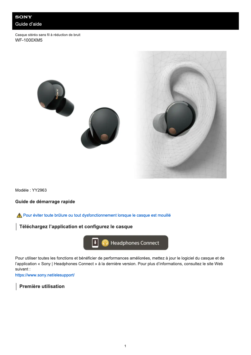 Page 1 de la notice Manuel utilisateur Sony WF-1000XM5
