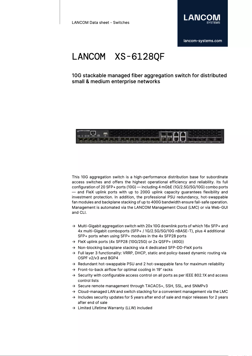 Page 1 de la notice Fiche technique Lancom XS-6128QF