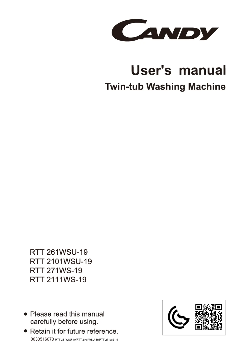 Page 1 de la notice Manuel utilisateur Candy RTT 271WS-19