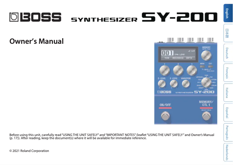 Page n°1 - Manuel utilisateur Boss SY-200