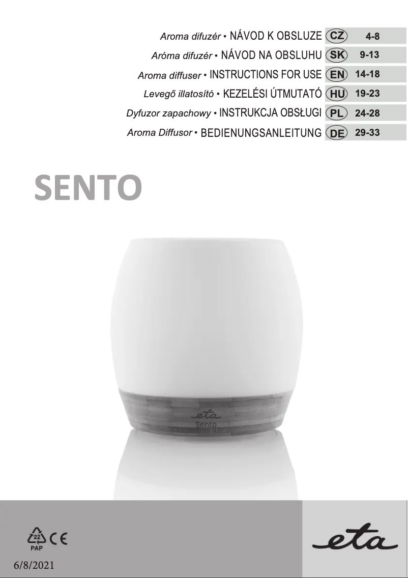 Page 1 de la notice Manuel utilisateur Eta Sento 2634