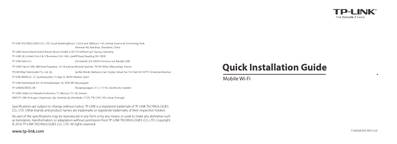 Page 1 de la notice Guide d'installation TP-Link M7350