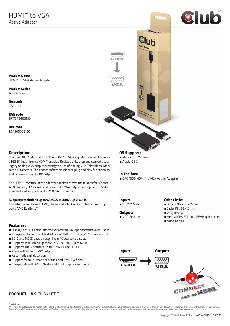 Page 1 of the manual User Manual CLUB3D CAC-1300