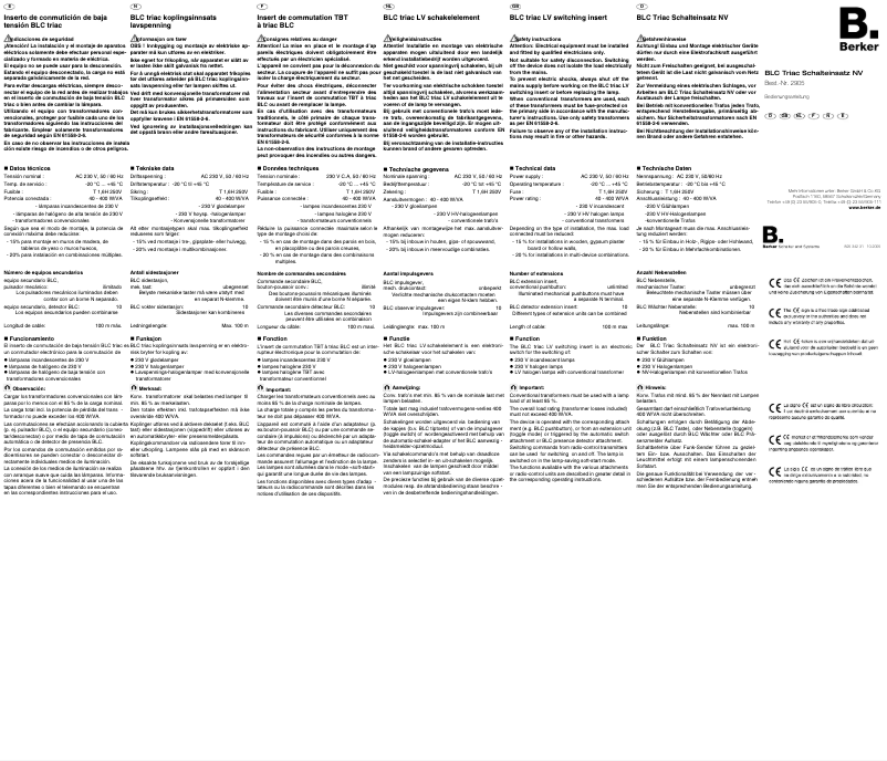 Page n°1 - Manuel utilisateur Berker 2905