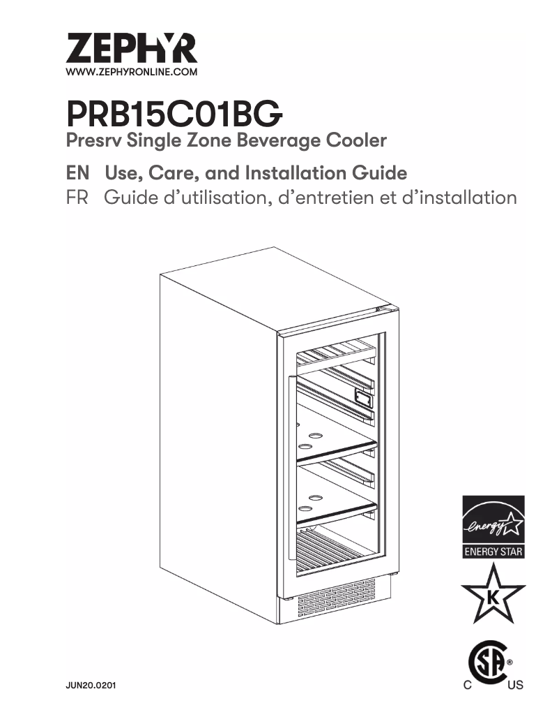 Page n°1 - Guide d'installation Zephyr Presrv PRB15C01BG