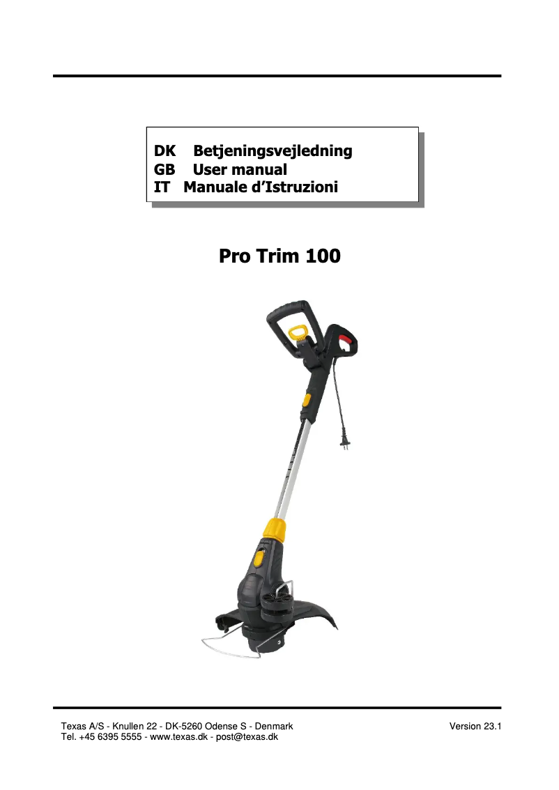 Imagen de la primera página del manual del dispositivo Pro Trim 100