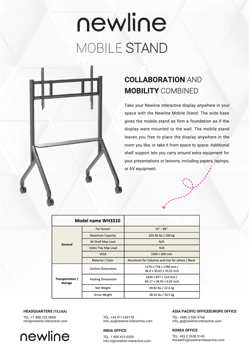 Page 1 de la notice Fiche technique Newline HW86