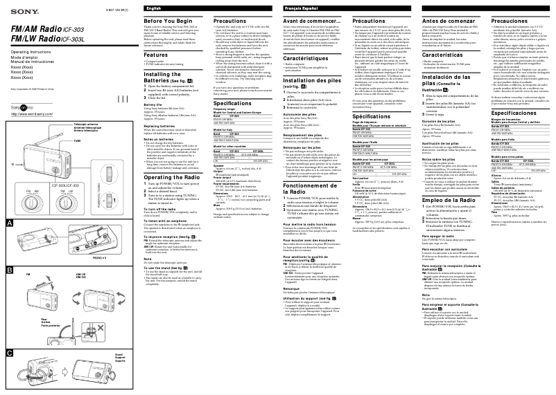 Page 1 de la notice Manuel utilisateur Sony ICF-303