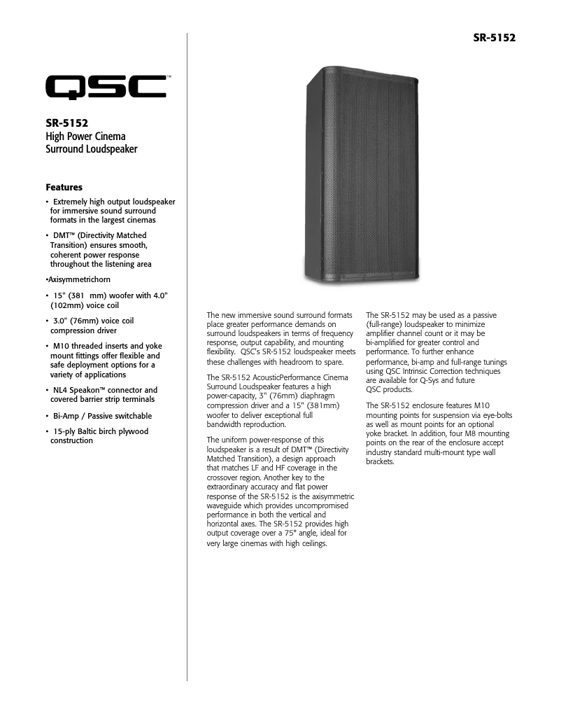Page 1 de la notice Fiche technique QSC SR-5152