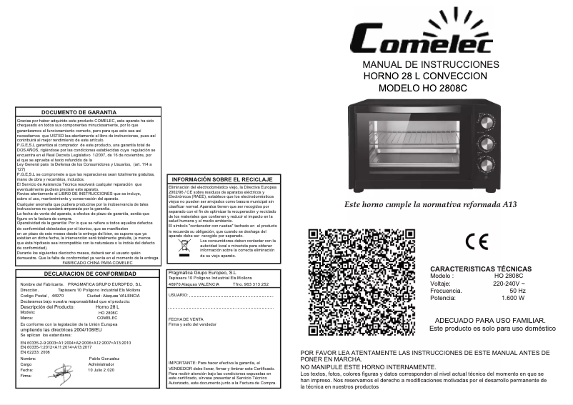 Image de la première page du manuel de l'appareil HO 2808 C
