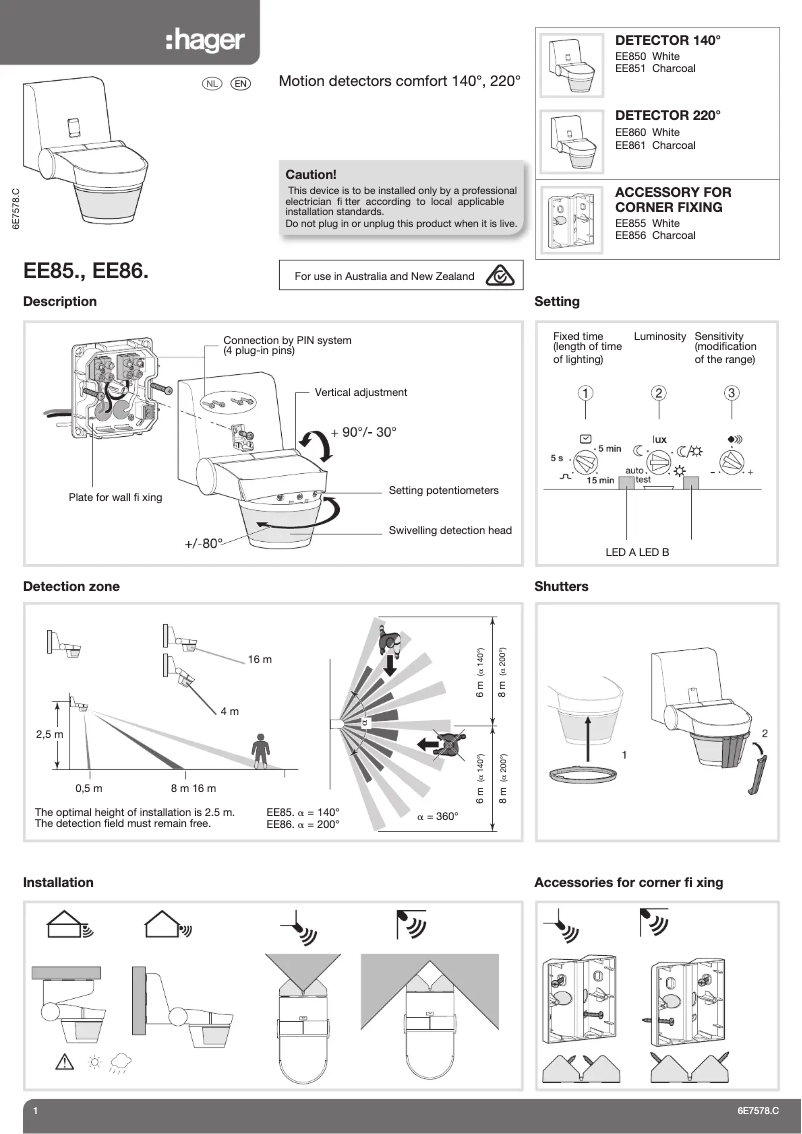 Page 1 de la notice Manuel utilisateur Hager EE855