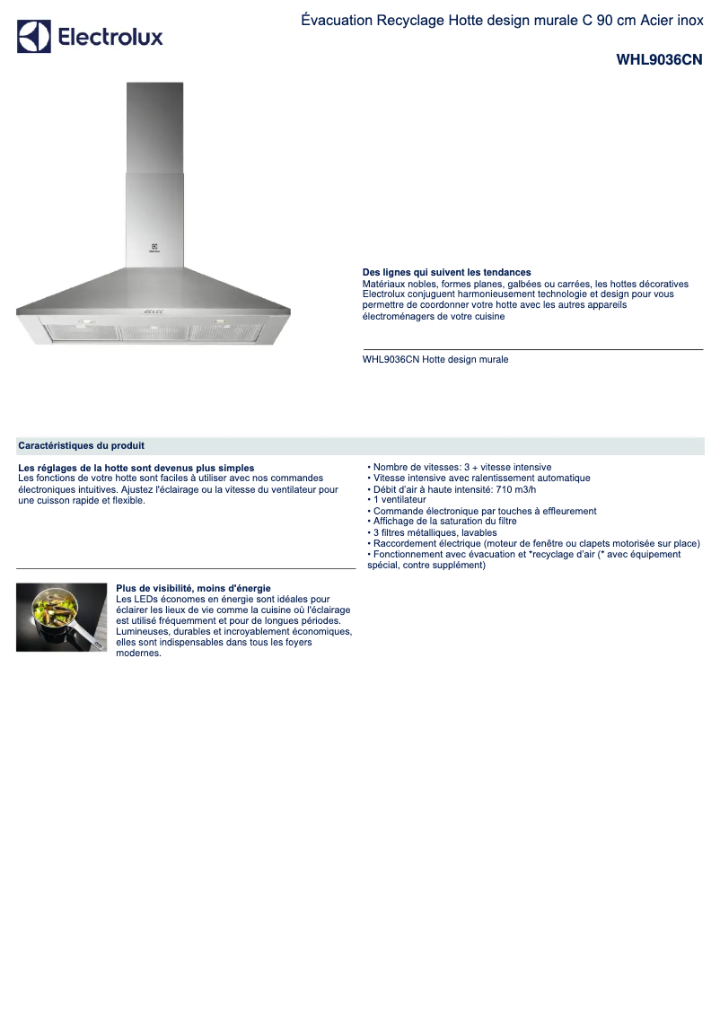 Page 1 de la notice Fiche technique Electrolux WHL9036CN