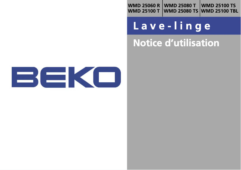 Page 1 de la notice Manuel utilisateur Beko WMD 25080 TS