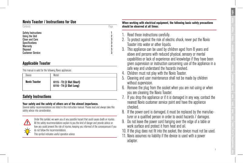 Page 1 de la notice Manuel utilisateur Novis T4