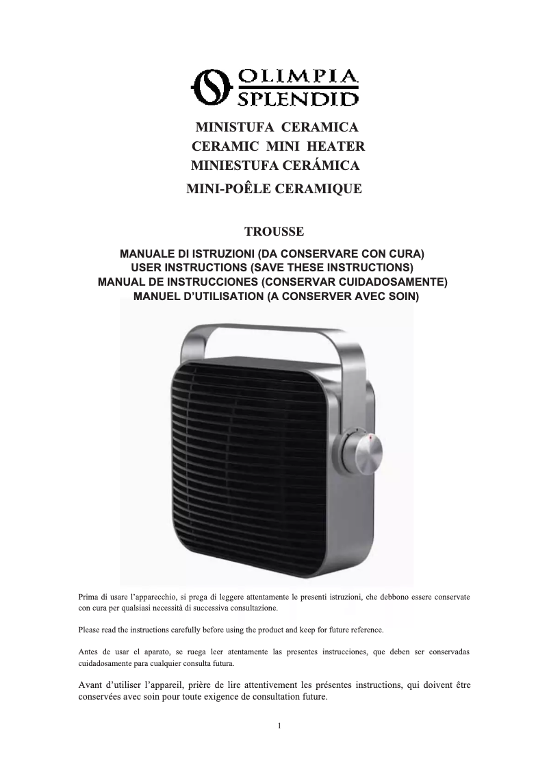 Page 1 de la notice Manuel utilisateur Olimpia Splendid Trousse