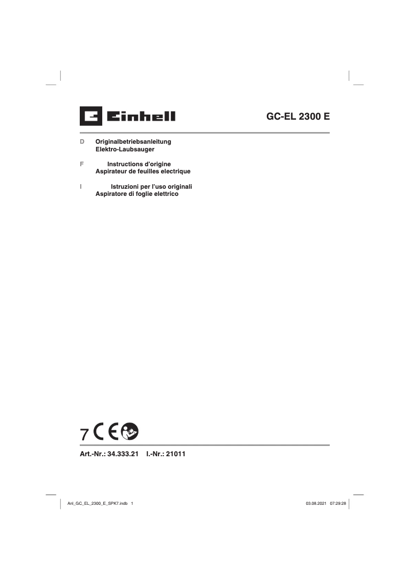 Page n°1 - Manuel utilisateur Einhell GC-EL 2300 E