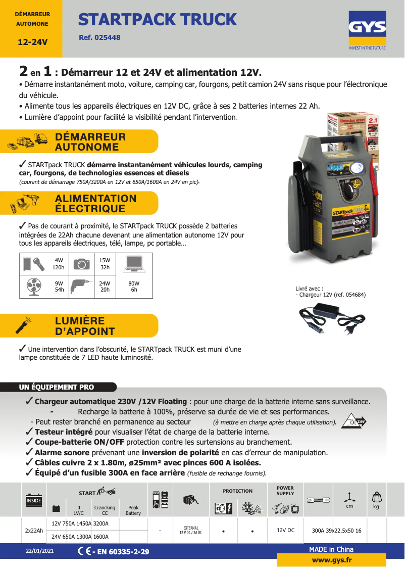 Page n°1 - Fiche technique GYS Startpack Truck