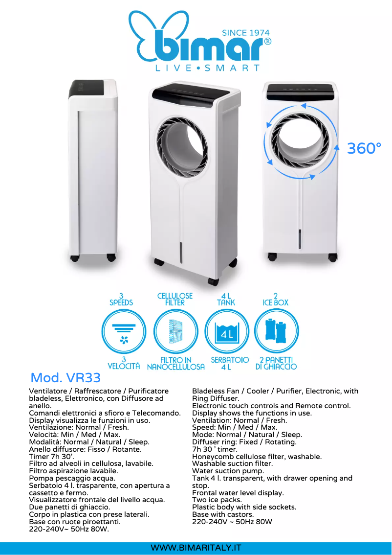 Page 1 de la notice Fiche technique Bimar VR33