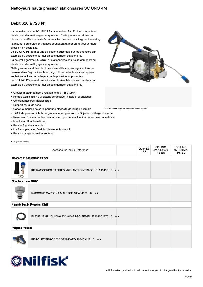 Page 1 de la notice Fiche technique Nilfisk SC UNO 4M