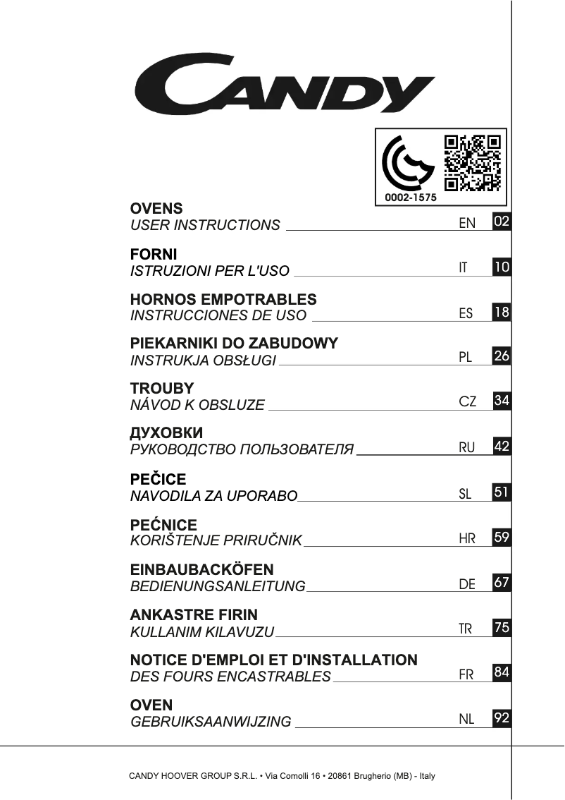 Page n°1 - Manuel utilisateur Candy FCXP625X/E