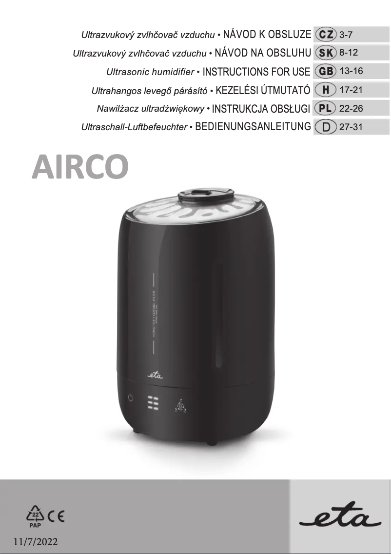 Image de la première page du manuel de l'appareil Airco 162990000