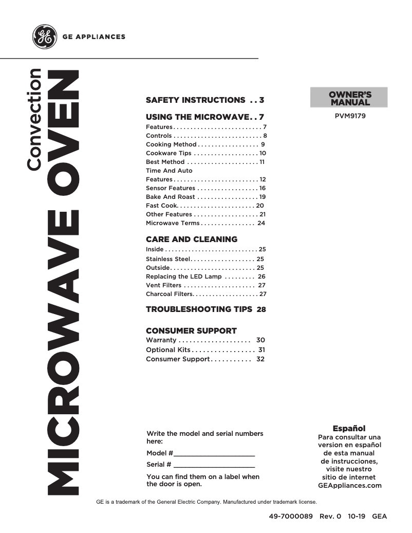 Page n°1 - Manuel d'utilisation et d'entretien GE PVM9179DKBB