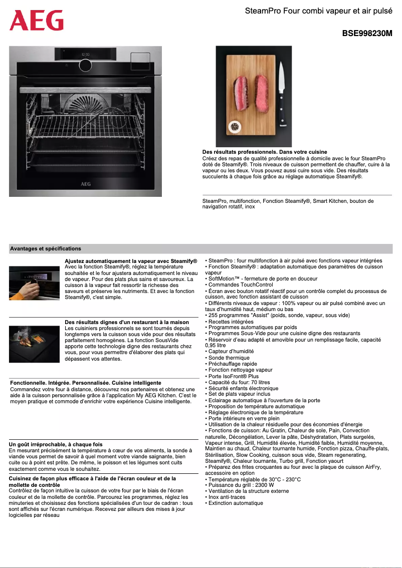 Page 1 de la notice Fiche technique AEG BSE998230M