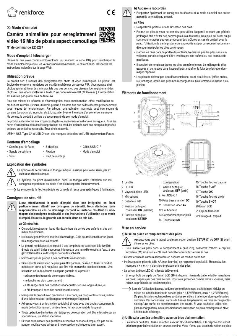 Page 1 de la notice Manuel utilisateur Renkforce RF-HC-100